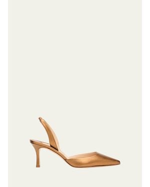 Manolo Blahnik 70Mm Carolyne Metallic Leather Slingback Pumps - Natural