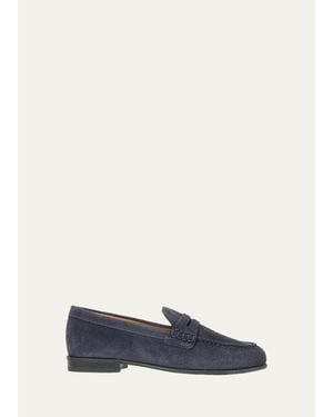 Aquatalia Ellis Waterproof Suede Penny Loafers - Blue