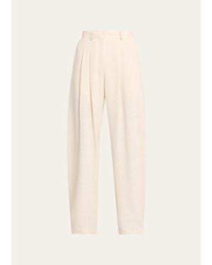 Nanushka Seka Cotton Linen Tweed Tapered Tailoring Pants - Natural