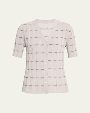Lafayette 148 New York Striped Cashmere Rib Cardigan - Natural