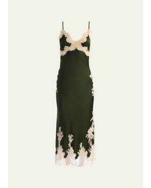 Alice + Olivia Julietta Cutaway Lace-Trim Satin Dress - Green