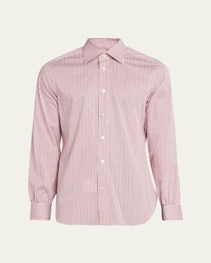 Kiton Cotton-Stretch Multi-Stripe Sport Shirt - Pink