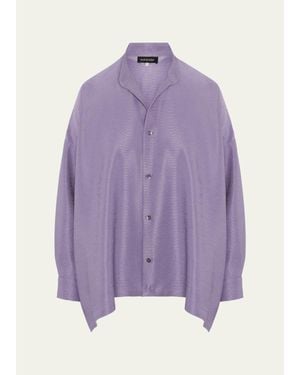 Eskandar Midweight Silk Plisse Wide A-Line Shirt - Pink