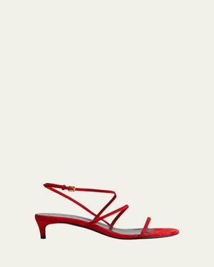 KHAITE Loop Suede Kitten-Heel Sandals - Red
