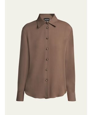 Giorgio Armani Pearly Buttoned Silk Georgette Shirt - Brown