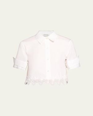 Monse Cherry Lace Crop Button-Down Shirt - Natural