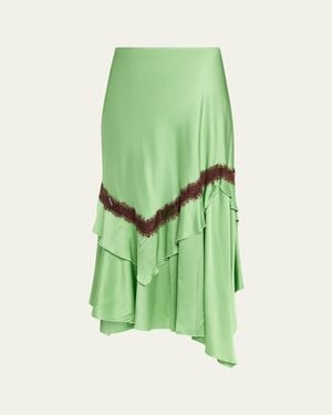 Diane von Furstenberg Sylvie Lace-Inset Satin Midi Skirt - Green