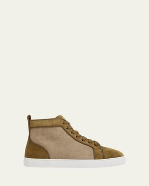 Christian Louboutin Louis Textile And Suede-Sole High-Top Sneakers - Natural