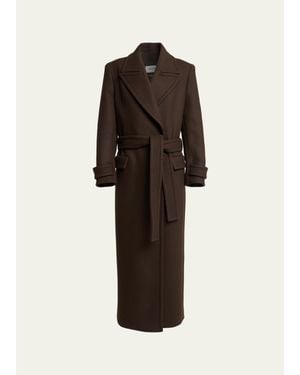 Balmain Belted Wool Oversized Long Coat - Brown