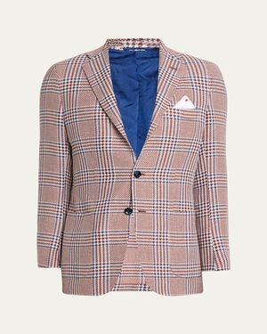 Kiton Cashmere And Linen Houndstooth Plaid Sport Coat - Pink
