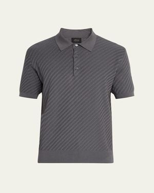 Brioni Basketweave Stitch Polo Sweater - Gray