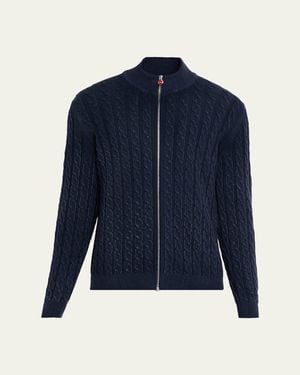 Kiton Washed Cashmere Cable Knit Full-Zip Sweater - Blue