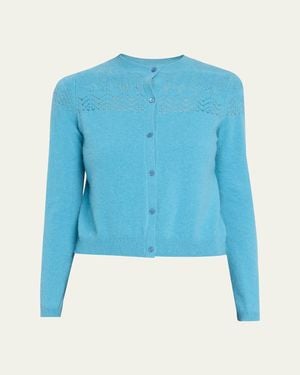 Ulla Johnson Cassia Pointelle Knit Crewneck Cardigan - Blue