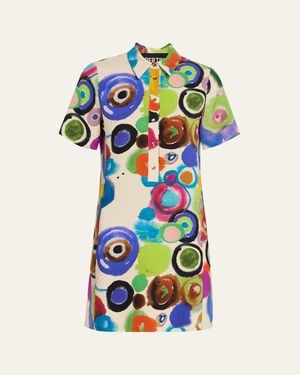 Libertine Gouache Printed Preppy Mini Polo Dress - Blue