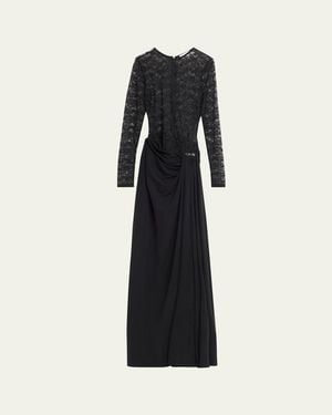 Ronny Kobo Amalyia Draped Mixed Media Column Gown - Black