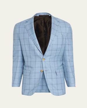 Kiton Windowpane Check Cashmere Sport Coat - Blue
