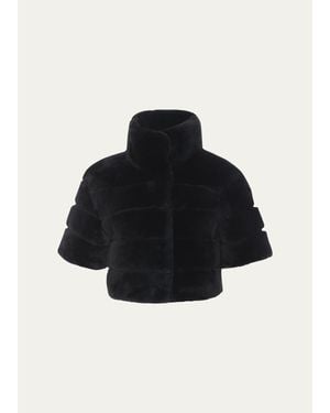 Gorski Reversible Lamb Shearling Bolero Jacket With Cropped Sleeves - Black