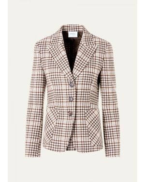 Akris Punto Tweed Check Wool-Blend Blazer - Natural