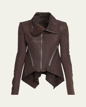 Rick Owens High-Neck Leather Zip Peplum Jacket - Brown