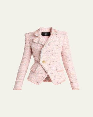 Balmain Lion Head Single-Breasted Tweed Jacket - Pink