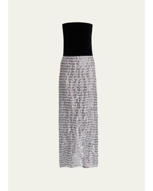 Giorgio Armani Strapless Velvet Bustier Iridescent Textured Silk Gown - White