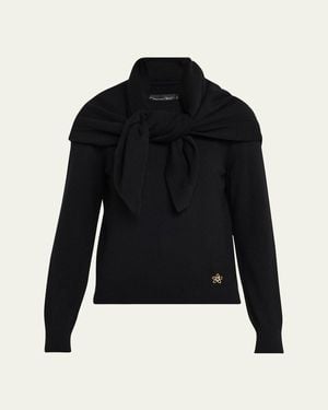 Oscar de la Renta Crewneck Cashmere Sweater With Removable Scarf - Black