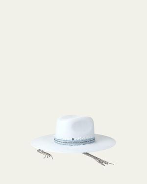 Maison Michel Eliza Fedora With Embellished Denim Band - White