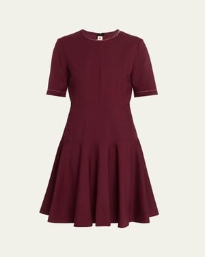 Marni Drop-Waist Wool Crepe Short-Sleeve Dress - Red