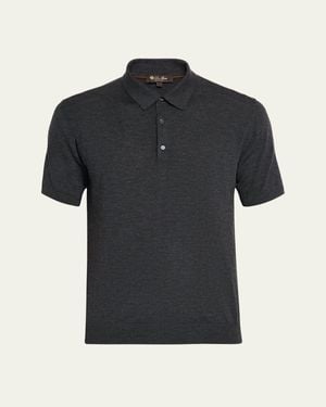 Loro Piana Sottile Short-Sleeve Polo Sweater - Black