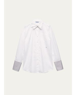 Prada Striped-Cuff Cotton Poplin Button-Down Shirt With Scarf - White