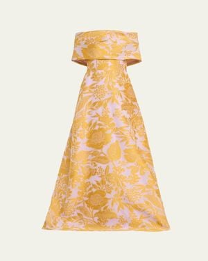 Lela Rose Floral Fil Coupe Off-The-Shoulder Gown - Yellow