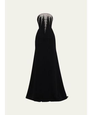 Naeem Khan Strapless Crystal-Embellished Crepe Fit-&-Flare Gown - Black
