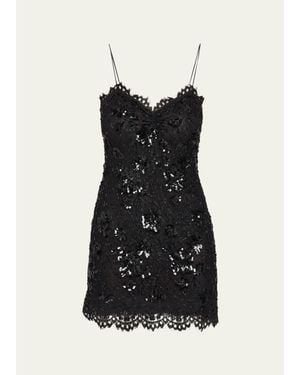 LoveShackFancy Jetta Sequined Floral Lace Mini Dress - Black