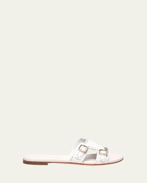 Santoni Didi Double-Monk Flat Slide Sandals - Natural