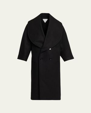 Bottega Veneta Oversized Collar Double-Breasted Wool-Blend Coat - Black