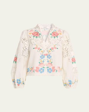 Sea Astrid Floral Embroidered Blouse - Natural