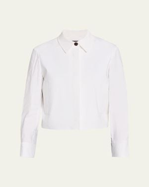Theory Cropped Linen-Blend Shirt Jacket - White