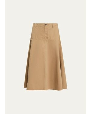 Vince Washed Cotton Twill Full Midi Skirt - Natural