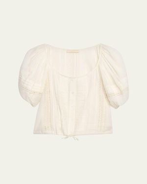 Ulla Johnson Clara Embroidered Short-Sleeve Cotton Blouse - Natural