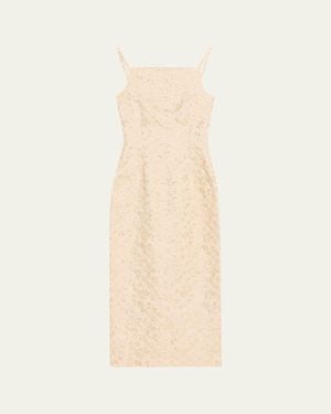 Prabal Gurung Metallic Floral Jacquard Square-Neck Sleeveless Midi Dress - Natural
