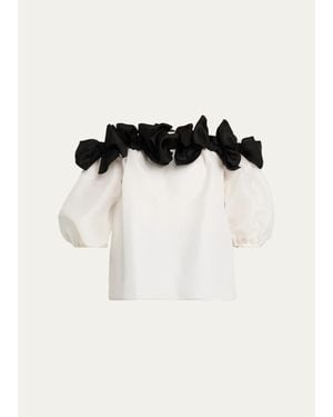 Carolina Herrera Bow-Embellished Off-Shoulder Silk Top - Black