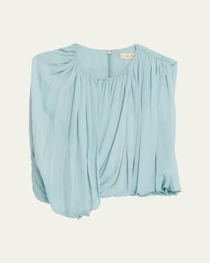 Heirlome Marie Draped Silk Georgette Crop Top - Blue