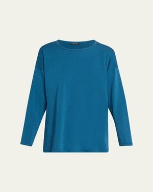 Eileen Fisher Crewneck Side-Slit Terry Top - Blue