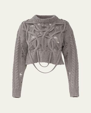 AISLING CAMPS Briar Deconstructed Cable Knit Crop Sweater - Gray