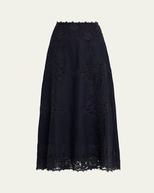Ulla Johnson Fleur Embroidered Linen-Blend Midi Skirt - Blue