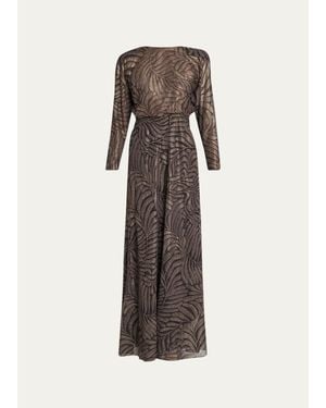 Ralph Lauren Shannen Foiled Chiffon Evening Dress - Natural