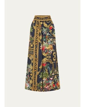 CAMILLA Printed Silk Wide-Leg Crop Pants - White