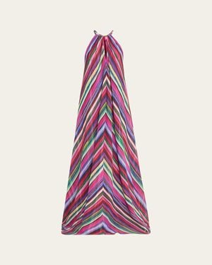 Badgley Mischka Striped Georgette Trapeze Gown - Pink