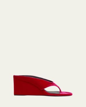 Alaïa 75Mm Velvet Wedge Thong Sandals - Red