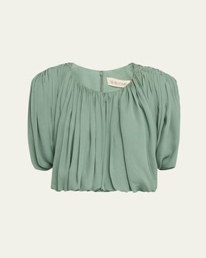 Heirlome Renata Sleeveless Draped Silk Georgette Crop Top - Green